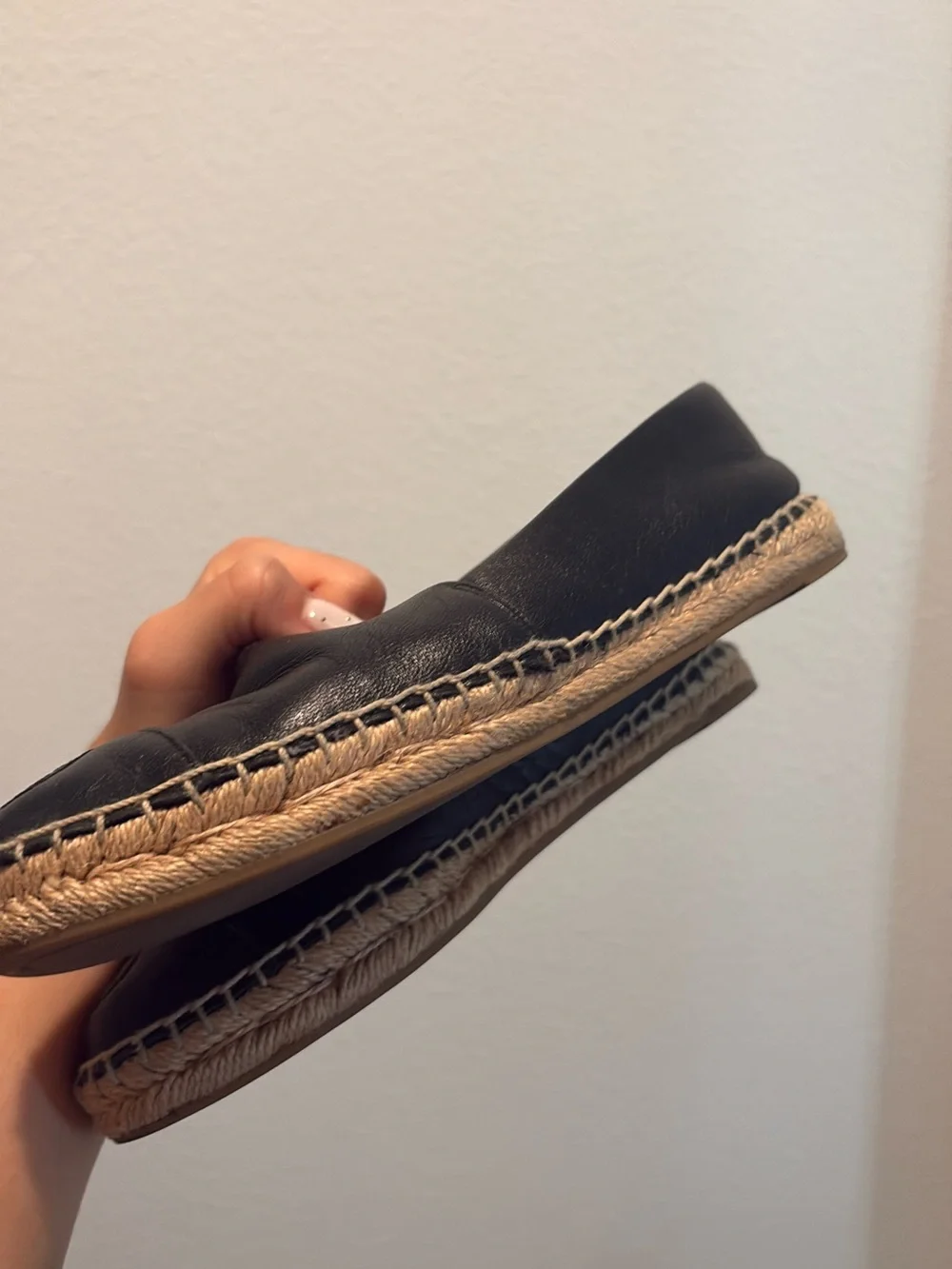 Tory Burch Black Leather Espadrille Slip-Ons with Logo